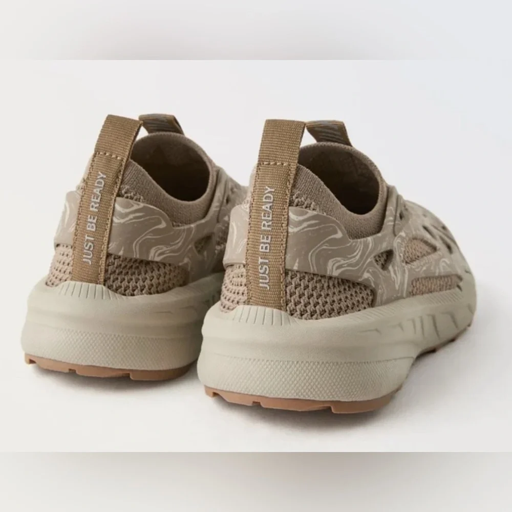 NWOT Zara kids boys molded knit sock sneaker athletic neutral khaki